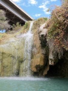 Waterfall splashing into the Little Jamaica swimming hole, near Littlefield, AZ - September 2014