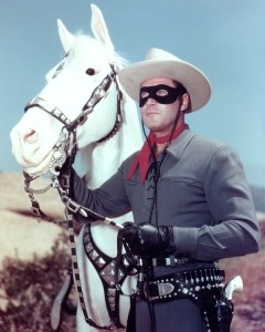 Clayton Moore and Silver in publicity photo for the Lone Ranger