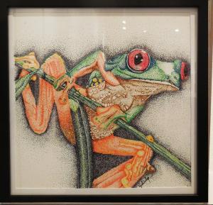Lucky Dotted Frog, ink drawing by Gabby Ponce