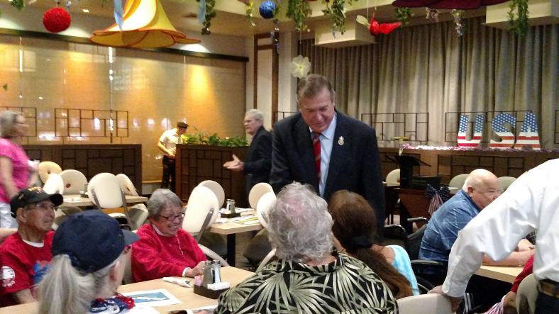 Congressman Cresent Hardy was in town for the day, honoring Mesquite’s WWII Veterans at their special breakfast sponsored by the Eureka and the Mesquite Veterans Center. Photo by Stephanie Frehner. 