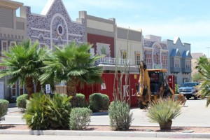 Dumpsters, trucks and heavy equipment are a positive sign of the re-vitalization of the Mesquite Star that has been an eyesore in the city for more than a decade. Photo by Barbara Ellestad.