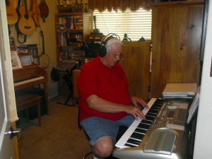 Blair Adams, Mesquite Arts Council President, spends many a day in his home studio where he creates his original music magic and rehearses for his many performances around the community.   Adams also plays a variety of musical instruments as well as writing poetry.