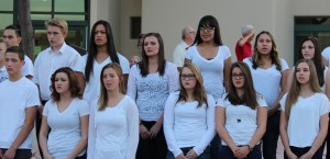 The Virgin Valley High School choir led the National Anthem at the Exchange Club of Mesquite 9-11 remembrance ceremony in front of City Hall Friday evening, Sep. 11. Photo by Barbara Ellestad. 