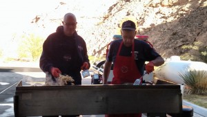 Tyler Black, also known as Mongo, and Mike Gleeson took first watch over the smoking hot grill Saturday morning at Fire Station #3 for their pancake breakfast. Photo by Stephanie Frehner.