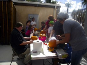 Actually carving the pumpkins was something that was kept to a family activity to ensure the safety of everyone during the Virgin Valley Heritage Museum’s pumpkin carving event on October 17.  The event was open to everyone and free to the public. Kids were busy scooping out gooey gobs of pumpkin guts while the parents carved the design in the pumpkins. Photo by Teri Nehrenz.