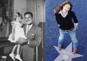 Split image of Errol Flynn and daughter Rory in 1950. And Rory, on her  father_s Hollywood star.  Photos provided by Rory Flynn