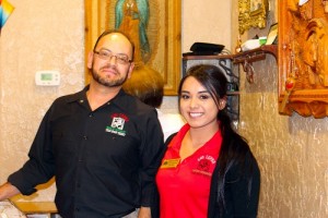: Los Lupes Manager, Pepe Quirarte, left, and Hostess/Cashier Laura Aguilera help keep the Mesquite location staffed and customers well taken care of while owner, Maria Martinez, commutes daily to oversee the operations in their newly opened Las Vegas location . Photo by Teri Nehrenz.