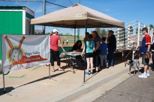 VVLLTryouts-02-27-16-01: VVLL officials register youngsters Saturday morning prior to the kids taking the fields for supervised instructions on the intricacies of baseball and softball. Photo by Lou Martin.