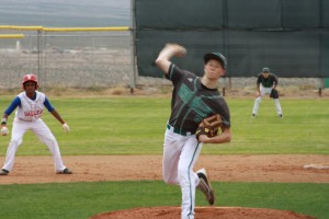 Bulldog pitcher Cade Anderson throws a complete game for the win Friday against Valley High School. Photo by Lou Martin