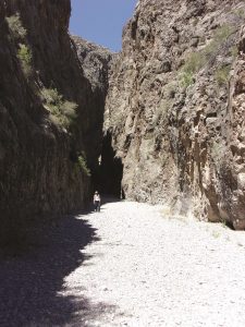 Deb at entrance to slot section of Arrow Canyon Trail, Arrow Canyon Wilderness - April 2016