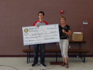 Zack Hurt, Beaver Dam High School senior was awarded the Mesquite Rotary’s $500 scholarship based on GPA, school involvement and being an Interact Club member.  Hurt also had to compete in an essay competition for the scholarship.  Pictured is Linda Gault, Rotary Member presenting Hurt with the $500 check.  Submitted Photo
