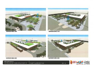 The Mesquite City Council approved architectural plans for a new 16,000 square foot library facility on the corner of Mesquite Boulevard and Desert Road. Construction is set to begin in January 2017. Aerial views clockwise from top left are northeast, northwest, southwest, and southeast. 