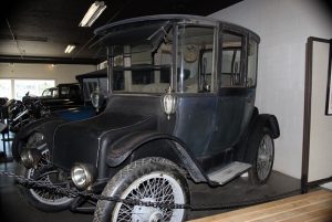 The first electric car, built in 1917, on display at the Montana Auto Museum.