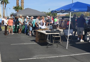 There was often a long line to free food at the first Honoring the Ageless event in the MLN parking lot on Oct. 7. Over 300 people are estimated to have participated in the event. Photo by Stephanie Clark.
