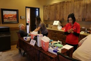 Medical personnel with Mesa View Regional Hospital were at Saturday’s Veterans Health Fair providing free flu shots for veterans. It was so successful that they ran out of the vaccines they had brought with them. Photo by Stephanie Clark. 