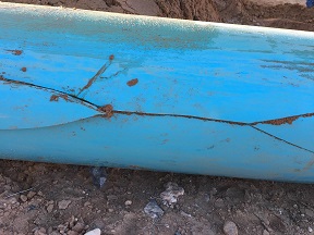 A faulty pipe broke and cracked due to several factors, none of which could be pinpointed as the sole culprit for a water outage to Sun City Monday afternoon, Oct. 17. Photo courtesy of VVWD.