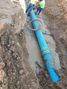 Improper installation of an original 16” pipe approximately 10 years ago is said to have been a factor of the pipe’s failure Monday just north of Sun City. Photo courtesy of VVWD.