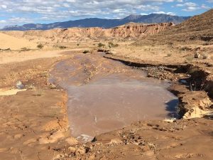 While city roads remained intact during this water break, which is abnormal, a small pond was formed at the site of the water main break Monday afternoon north of Sun City. Photo courtesy of VVWD. 